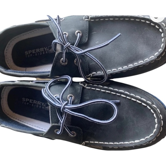 Sperry Top-Sider Men’s Black Size 10M Boat Shoes 2 Eye Lace Up Leather EUC - Picture 8 of 9